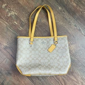 Coach CC Tan/Yellow Canvas Handbag